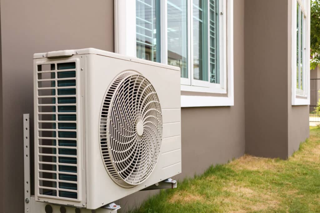 A heat pump connected to a house